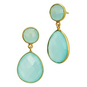 SAVVY CIE JEWELS Vermeil Aqua Chalcedony Double Drop Earrings